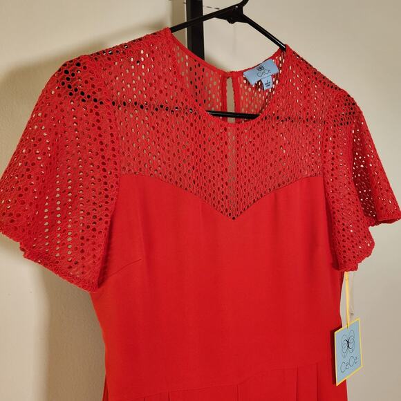 CeCe Red Straight Leg Jumpsuit with Tie Waist, Size 2 - Picture 5 of 12